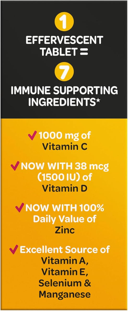 Airborne 1000mg Vitamin C with Vitamin D & Zinc, Sugar Free Immune Support Supplement, 30 Effervescent Tablets