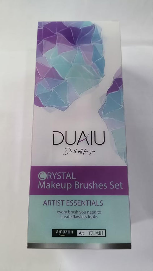 DUAIU Makeup Brushes, 15 Pcs Premium Synthetic Bristles Crystal Handle Set, Kabuki Foundation Brush with Gift Box (Blue)
