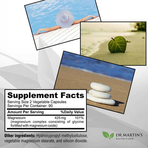 Premium Magnesium Glycinate 425mg - 180 Vegan Capsules for Stress Relief, Sleep, Muscle Cramps & Healthy Heart