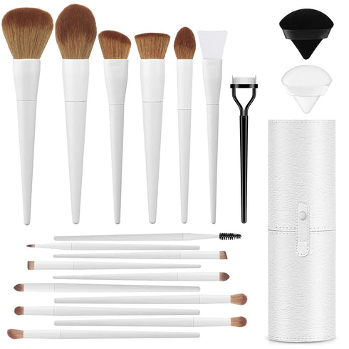 Professional 20PCs Makeup Brush Set, LUXBRU with Foundation, Eyebrow, Blending Brushes, Travel Case & 2 Powder Puff