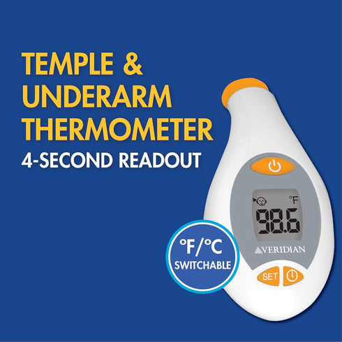 Temple & Underarm Thermometer | Infrared Measurements | Fast 4-Second Readout | Fever Alert | Backlit Display |