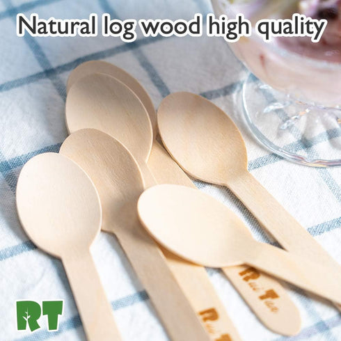 RT Disposable Wooden Tableware, 200 Pieces Natural Wooden Ice Cream Spoons, 4.3 Inches