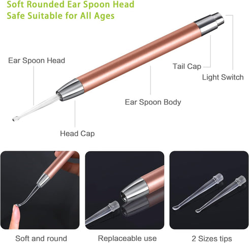 4 Pack Ear Pick with Light - Ear Cleaner Tool Kit for Kids and Adults with Storage Box