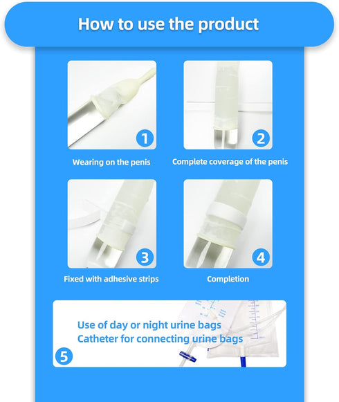 Set, 1 1 7 (40mm/1.58inch) Latex Condom Catheter External self-Sealing Premium Leg Bag tubing, Premium Urine Bag