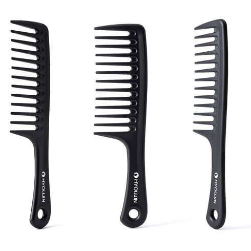 HYOUJIN Black Large Wide Tooth Detangler Paddle Brush, Best Styling Comb for Curly, Wet, Long Hair