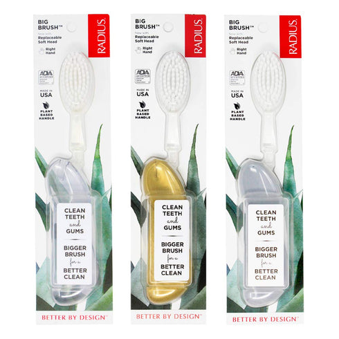 RADIUS Big Brush with Replaceable Head, Right Hand, Gold, Marble, Ice, 3 Count