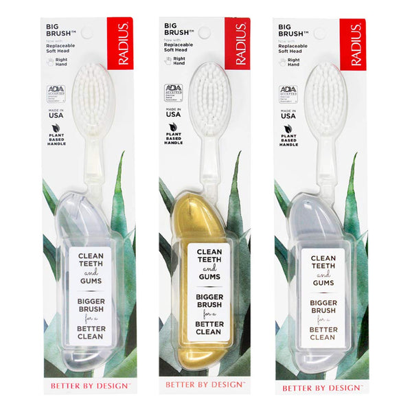 RADIUS Big Brush with Replaceable Head, Right Hand, Gold, Marble, Ice, 3 Count