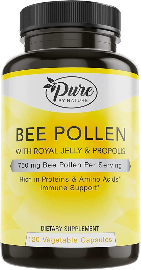 Pure By Nature Bee Pollen Supplement with Propolis & Royal Jelly for