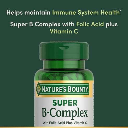 Immune 150 Pack 2 Nature's Bounty Super B Complex with Vitamin C & Folic Acid, & Energy Support, Tablets