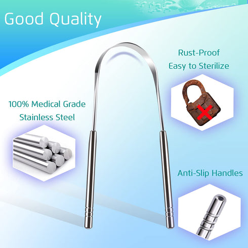 4PCS Stainless Steel Tongue Scrapers, 100% BPA Free Oral Hygiene Brushes, Reusable for Bad Breath