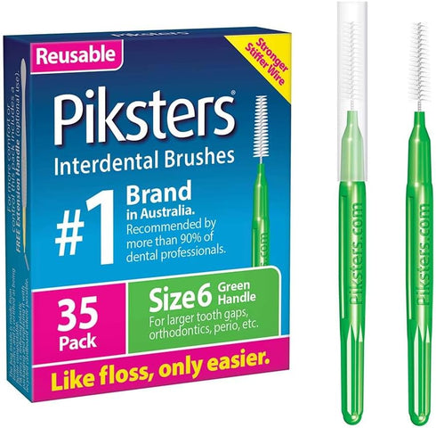 Piksters Interdental Brushes, 35 pk, Size 6, Tooth Brush for Larger Gaps, Gum Soft Bristles for Plaque Removal