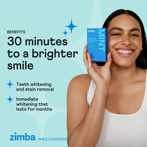Zimba Vegan Teeth Whitening Strips, Enamel Safe Hydrogen Peroxide Whitener for Coffee, Wine, Tobacco Stains, 28 Strips