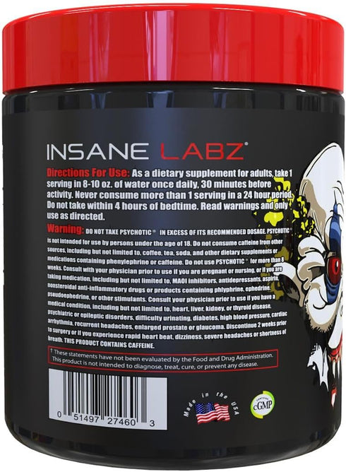 Insane Labz Psychotic High Stimulant Pre Workout Powder, Extreme Energy, Focus and Endurance, 35 Servings
