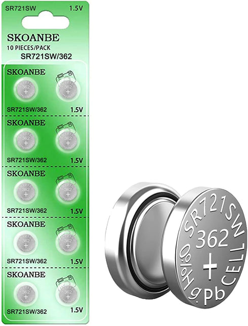 SKOANBE SR721SW 362/361/162 1.5V Button Coin Cell Watch Battery, 10 Packs