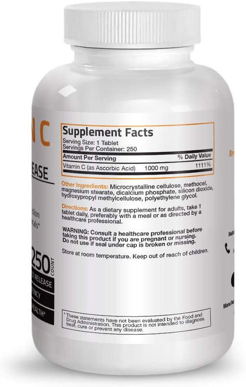 Bronson Vitamin C 1000 mg Sustained Release Premium Non-GMO Ascorbic Acid, 250 Tablets