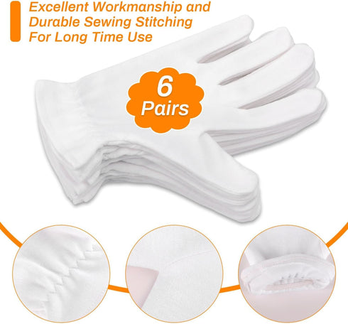 Selizo 6 Pairs 100% White Cotton Gloves for Eczema, Moisturizing Gloves for Dry Hands Overnight Women, Moisture Sleeping Spa Lotion Hand Cream Gloves for Eczema Dry Cracked Hands Sensitive Skin