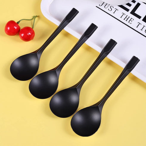 Plastic Dessert Spoons, Disposable Heavy Duty Black Spoons for Party, Office, Restaurants, 100 Pieces