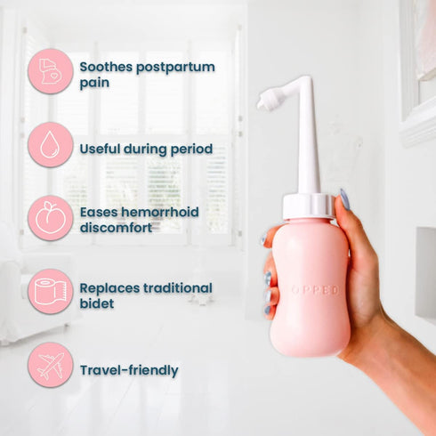 Portable Peri Bottle for Postpartum Care - Spray Bottle for Pain Relief after Birth (Pink, 10 oz)
