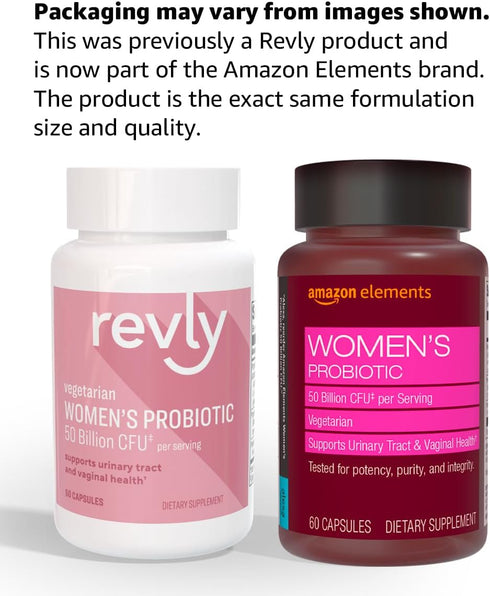 Amazon Elements Women's Probiotic 50 billion CFU per serving, vegetarian, Supports Urinary Track and Vaginal Health
