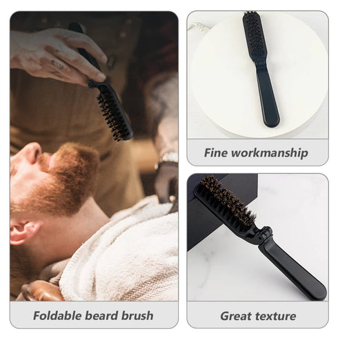 Small Home Stylish Mustache Pocket Hair Folding Brush, Black Comb for Men, Portable Detangling Grooming