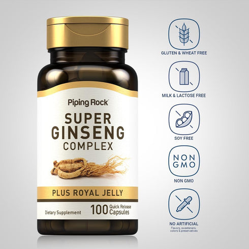 Piping Rock Ginseng Complex Capsules | 100 Count | with Royal Jelly | Non-GMO, Gluten Free
