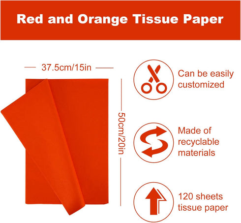 Whaline 120 Sheet Assorted Red Orange Series Tissue Paper Gift Wrapping Tissue Paper Art Paper Crafts for DIY Birthday Autumn Wedding Holiday Paper Flower, 3 Colors, 15 x 20 inch by Whaline