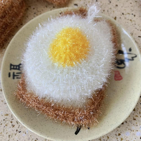 Toast and Eggs Shaped Acrylic Dish Scrubbers, Cute Food Shaped Kitchen Scrubber and Dishcloths
