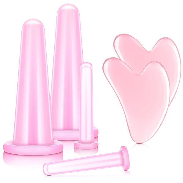 Nuanchu 4 Pieces Facial Cupping Massage Cups & Gua Sha Boards Set, Heart Shape Gua Sha Scraping Board for Face Eyes Neck