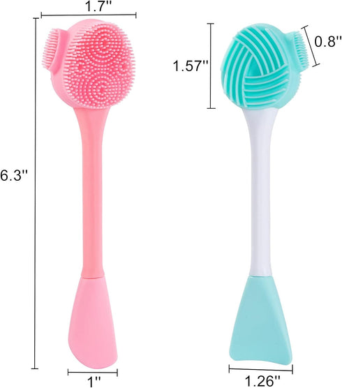 4 Pack Silicone Facial Cleansing Brush, 4 in 1 Double-Ended Exfoliating Wash Scrub Brush for Face Skincare