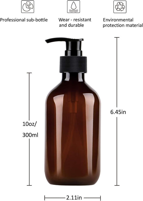 Yebeauty Plastic Soap Dispenser, 10oz/300ml Empty Refillable Lotion Pump Dispenser, 2-Pack Brown