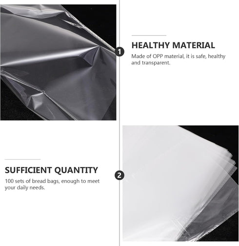 VERDANVERSE 200pcs 100 Packaging Plastic Bread Bags with Twist Ties, Bakery Pouches for Bread and Dessert Storage