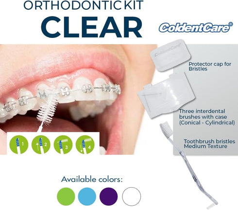 Orthodontic Kit Clear, Oral Care Set with Toothbrush, Protector Cap, Floss, Wax, Floss Threaders, Brushes with Case