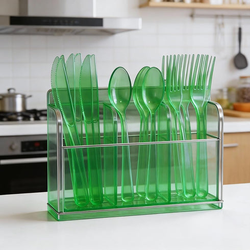 Pocoxll 150 Pack Set, Set, 50 50 50 Green Plastic Silverware Disposable Cutlery, Heavy Duty Flatware Disposable Plastic