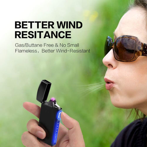 Dual Arc Plasma Lighter with LED Battery Indicator and Box, Rechargeable Windproof Flameless Electric Lighters for