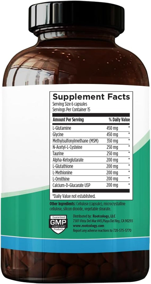 Rootcology by Dr. Izabella Wentz Amino Acid Complex Capsules - L-Glutamine, Glycine & MSM, 90 Capsules