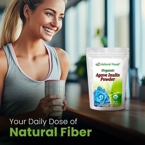 Z Natural Foods Organic Agave Inulin Powder, 1 lb, Natural Fiber Supplement, Prebiotic Superfood Powder for Drinks,
