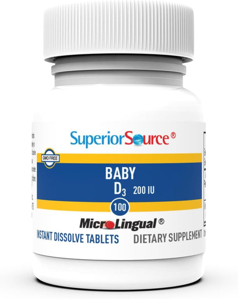 Superior Source Baby Vitamin D3 200 IU, Quick Dissolve Tablets, 100 Count for Strong Bones and Immune Support