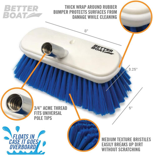 Medium Boat Deck Brush Heavy Duty & Boat Brush Head Marine Deck Brush 8" Bristle Cleaning Washing with Bumper 3/4" Thread for Handle Deck Brushes for Scrubbing Heavy Duty RV, Truck & Auto Supplies by Better Boat