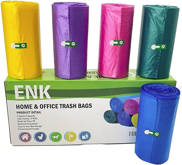 ENK 4 Gallon Medium-Light Duty Trash Bags, 150 Count, Star Sealed Bottom, 18 x 21 Inches, Unscented, Premium PE