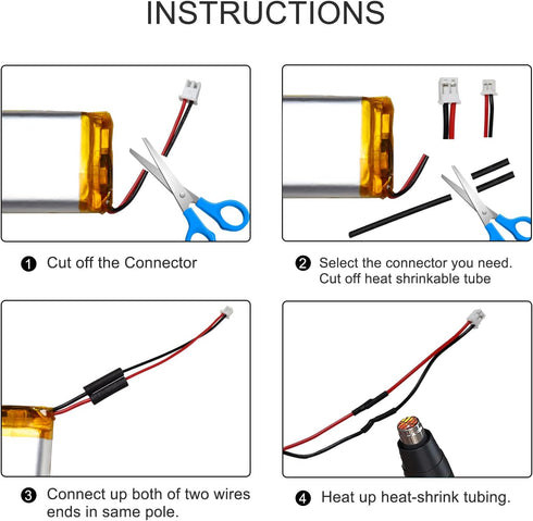 KBT 3.7V 300mAh Li-Polymer Battery: 602030 Lipo Replacement Batteries with PH 1.25 JST Connector