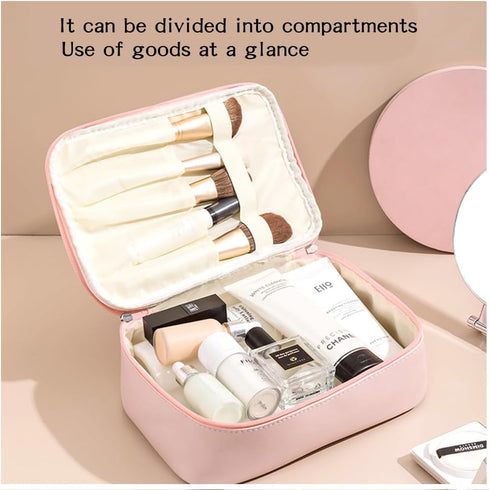 Makeup Bag Large Capacity,Waterproof Travel Cosmetic Bag for Women,Portable Travel Makeup Bag,Large Toiletry Bag for Women,Skincare Bag,Makeup Storage Bag,Makeup Brush Bag (Pink)