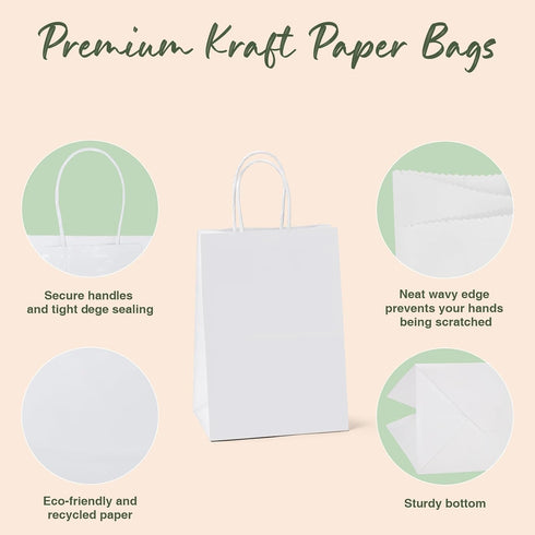 GSSUSA White Paper Bags, 5.25x3.75x8, 20 Pcs, Small Gift Bags with Handles for Shopping, Craft, Grocery