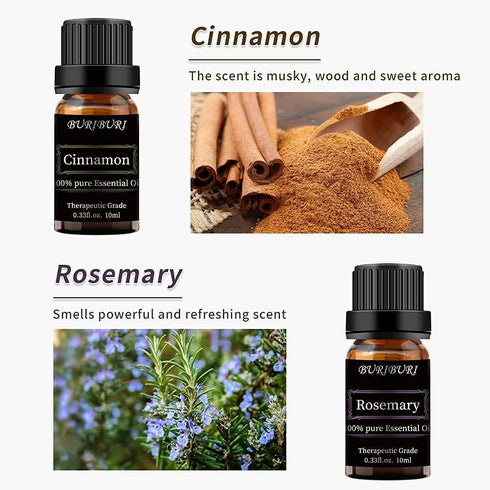 Set, 100% Set 4 10ml Sandalwood, Vetiver, Cinnamon and Rosemary Essential Oil Pure Diffuser Oil Gift for Massage, Soap