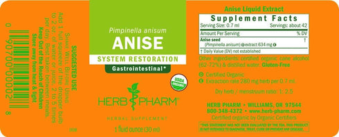 Herb Pharm Certified Organic Anise Liquid Extract for Digestive Support, 1 Fl Oz