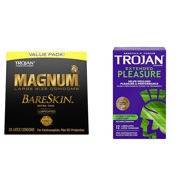 TROJAN Magnum BareSkin Large Condoms 24 Count and Extended Pleasure Climax Control Condoms