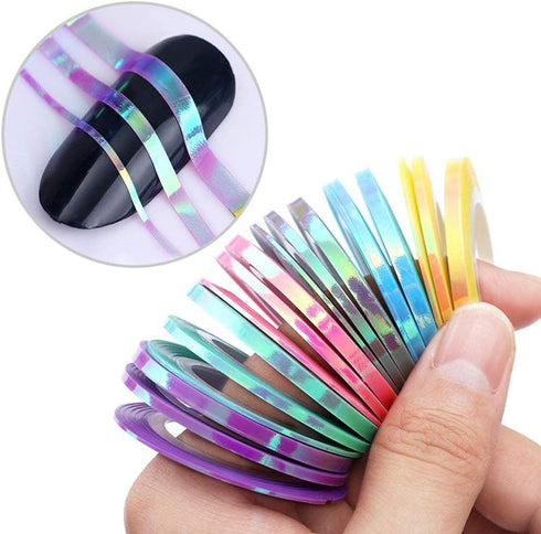Nail Art Striping Tape Lines - 18 pcs Mermaid Candy Color Adhesive Nail Stickers, Rolls Nail Strips Tape Decals for