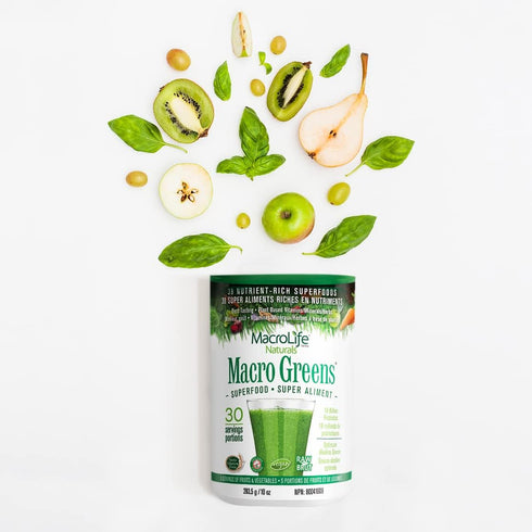 Macro Greens Powder - MacroLife Naturals, 38 Superfood Probiotic Antioxidant Supplement, 10oz (30 Servings)