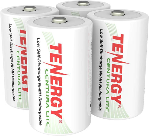 Tenergy Centura Lite 1.2V NiMH Rechargeable D Battery, 3000mAh Low Self Discharge D