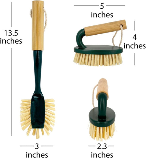 Pine-Sol Set 6 Scrub Brush Cleaning Tool - Heavy Duty Brushes with Bamboo Handles, Dustpan, Shower Squeegee