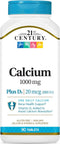 21st Century Calcium Plus D Tablets, 1000 mg, 90 Count